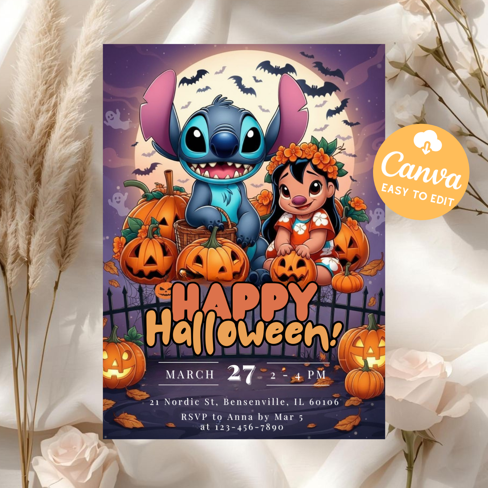 Stitch Halloween Invitations | Lilo and Stitch Spooky Party Invite | Custom Halloween Costume Invitation | Printable Digital Download