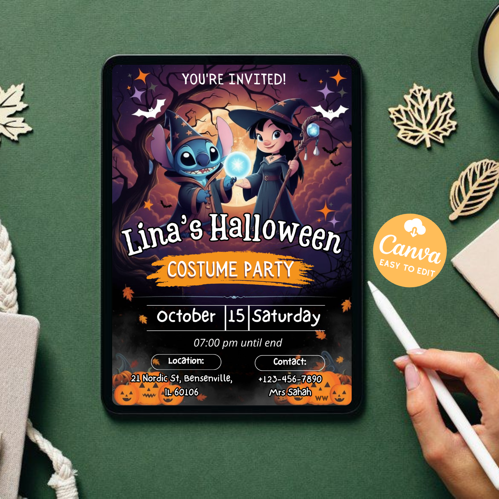 Editable Stitch Halloween Invitation | Stitch Birthday Party Invite | Printable Stitch Digital Card | Kids Stitch Invitation Template