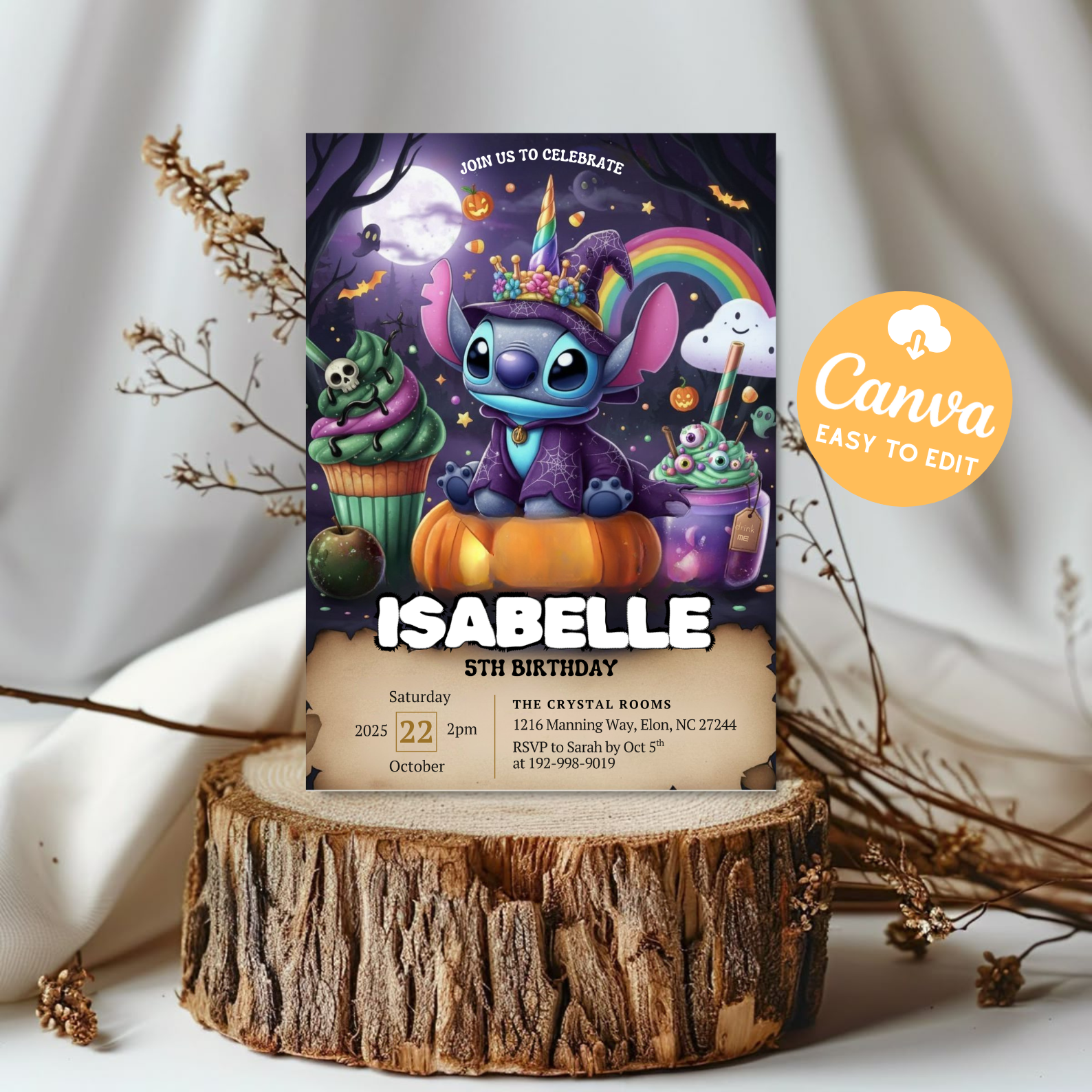 Stitch Halloween Invitation Template | Halloween Invitation Party Evite | Editable Kids Birthday | Digital Download Printable