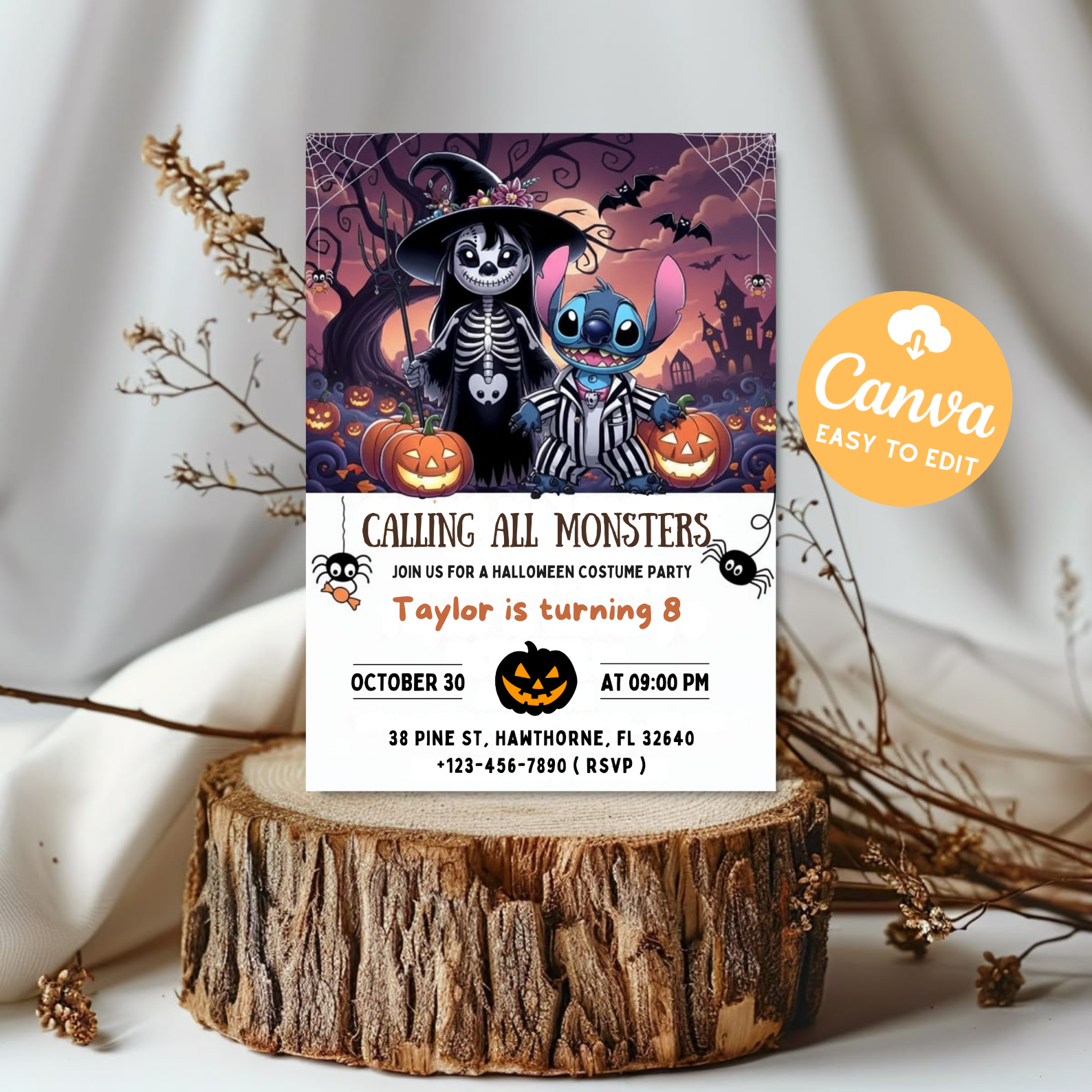 Editable Halloween Stitch and Lilo Invitation | Kids Costume Party Invite | Canva Template | Digital Download Printable