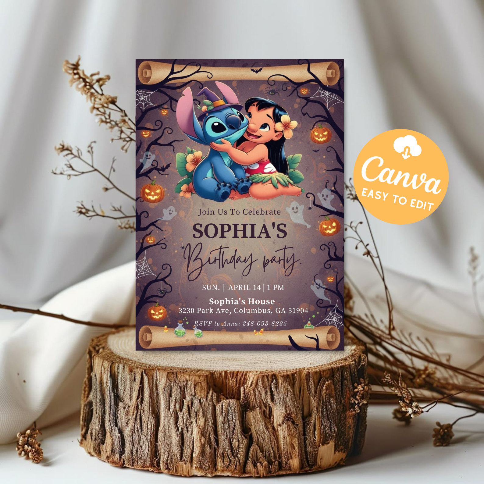 Stitch Birthday Invitation Template | Editable lilo and stitch invitation Party Evite | Editable Cartoon Kids Party Evite | Canva Instant Download