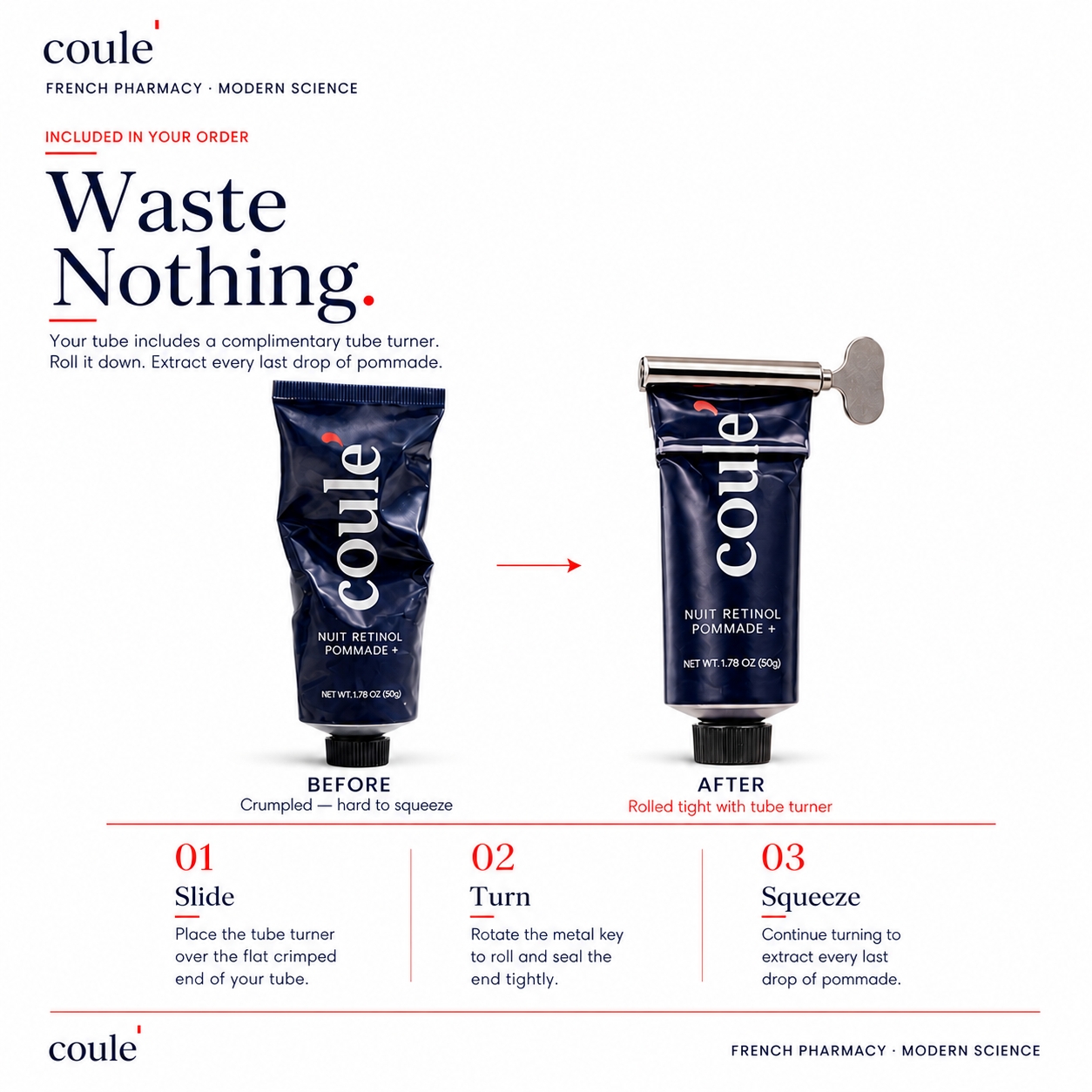 Coule’ Dual Active Retinoid Pommade 50g with Metal Tube Turner