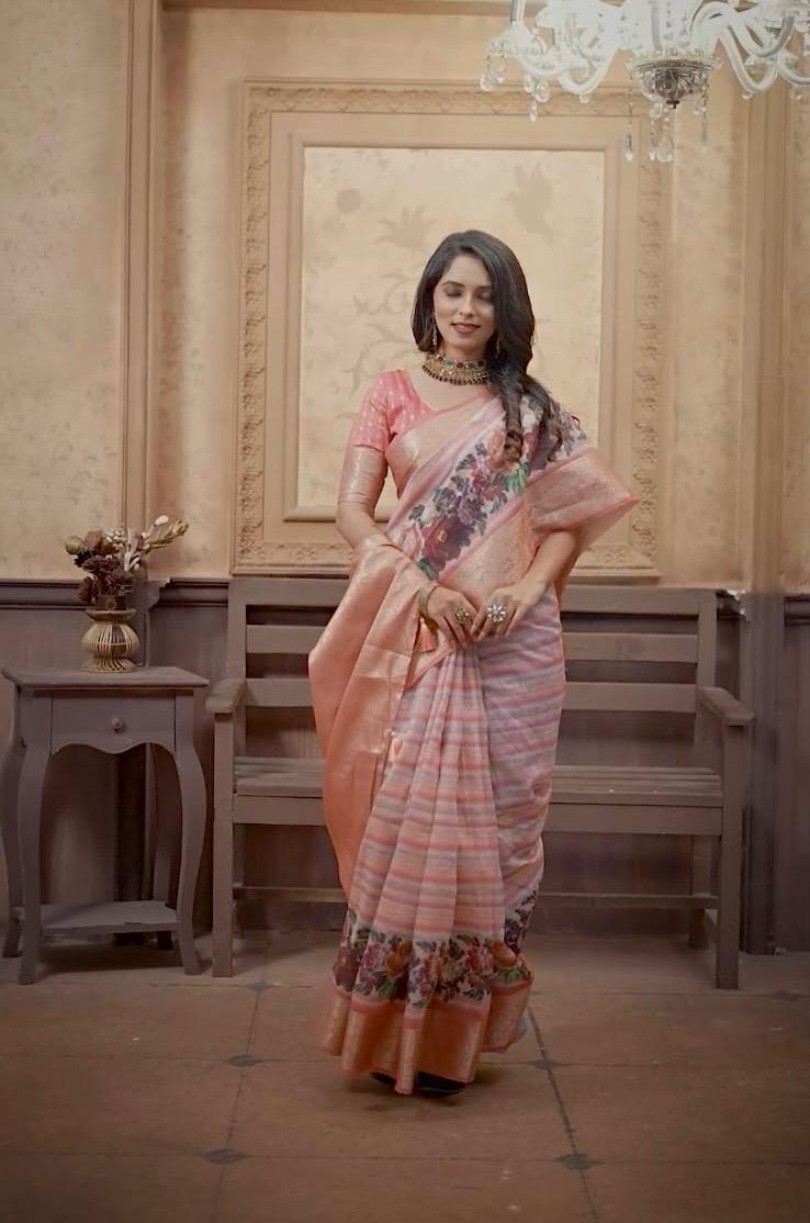 Cotton Linen Digital Print Saree