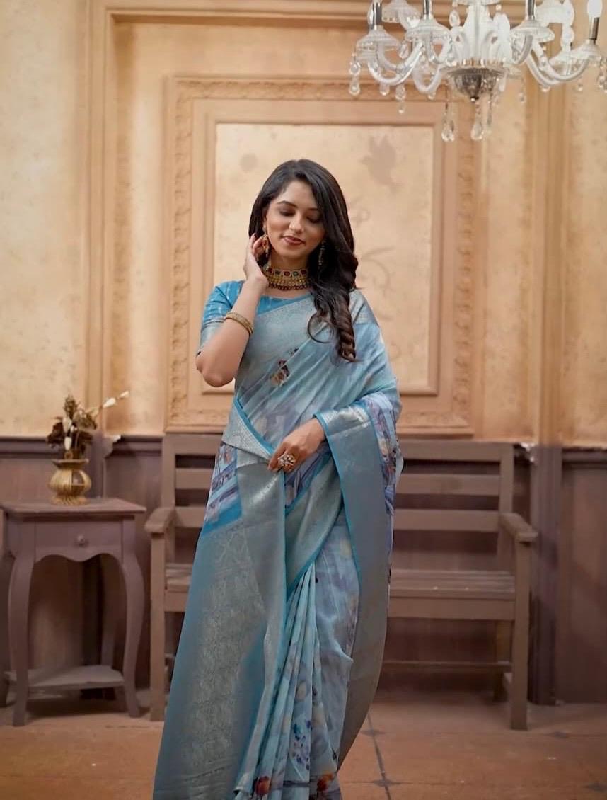 Cotton Linen Digital Print Saree