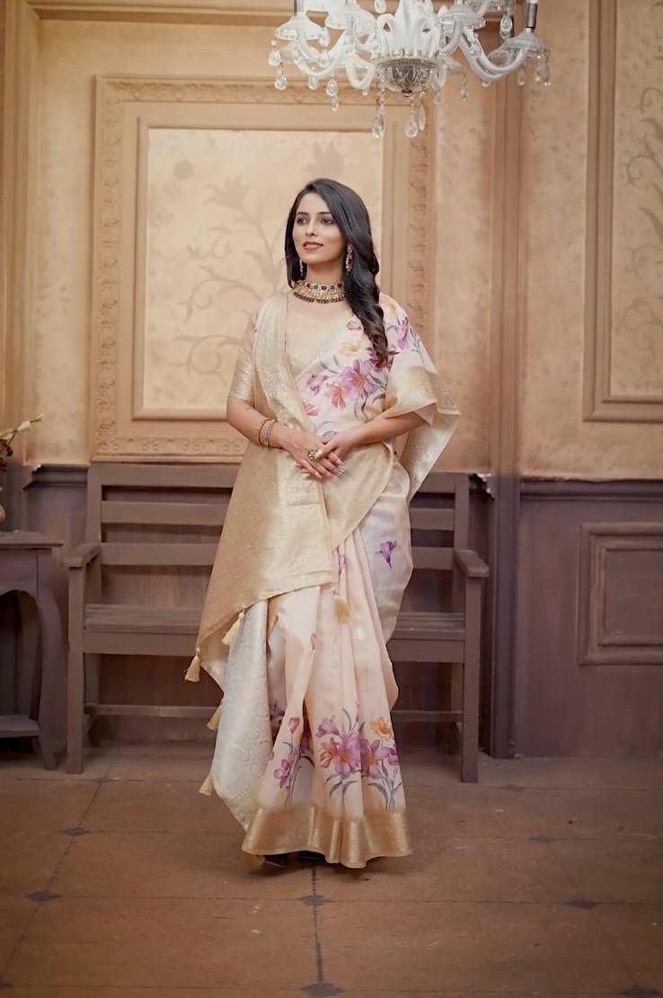 Cotton Linen Digital Print Saree