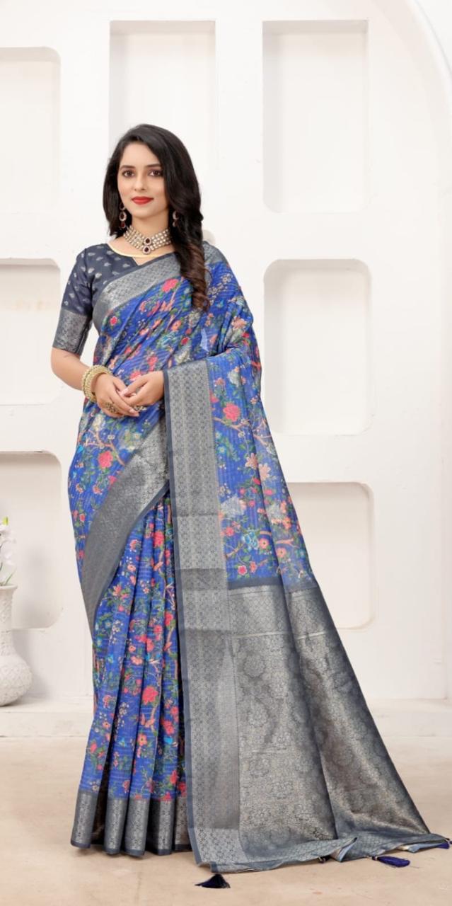 Cotten Linen Digital Print Saree