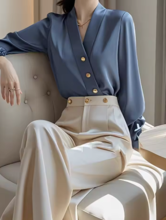 Elegant Blue Silk Blouse