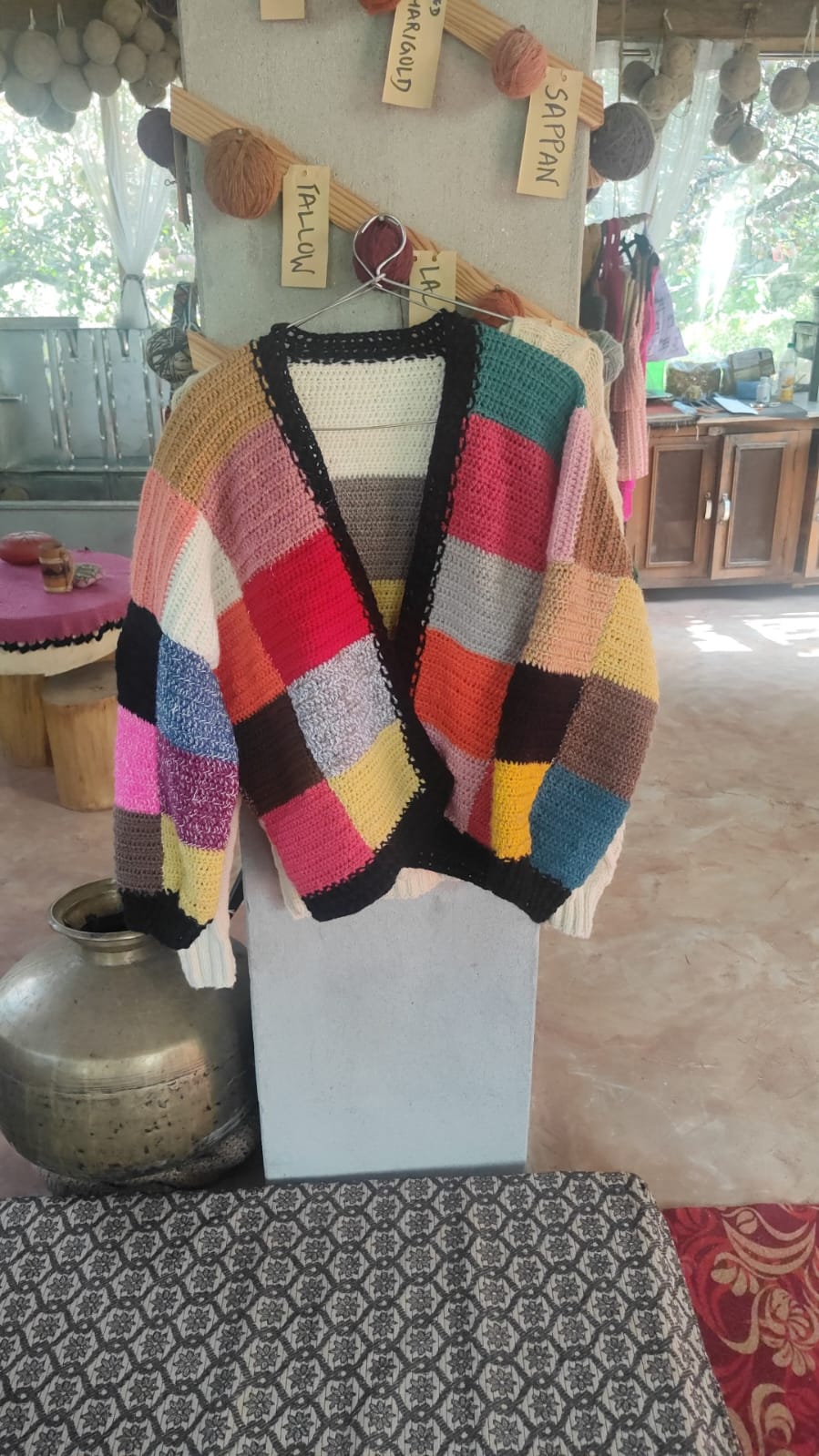 Colorful Patchwork Knit Cardigan