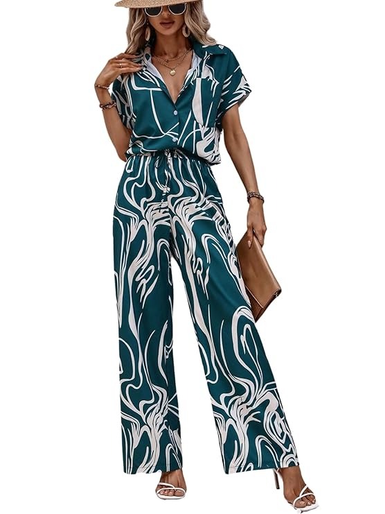 Green Abstract Print Two-Piece Set