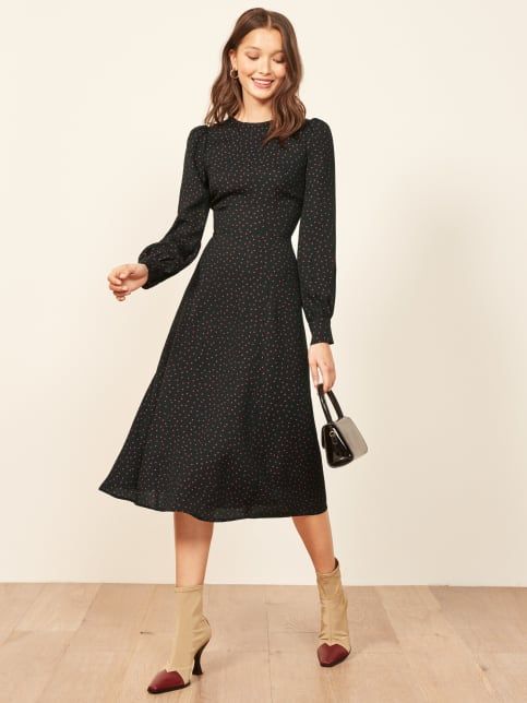 Black Long-Sleeve Midi Dress