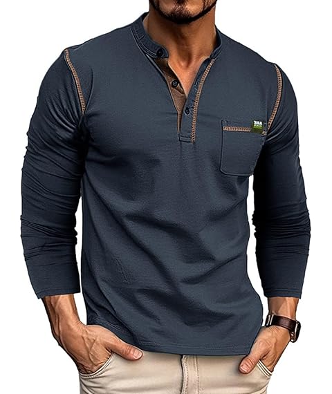 Men's Casual Long Sleeve Henley Shirt