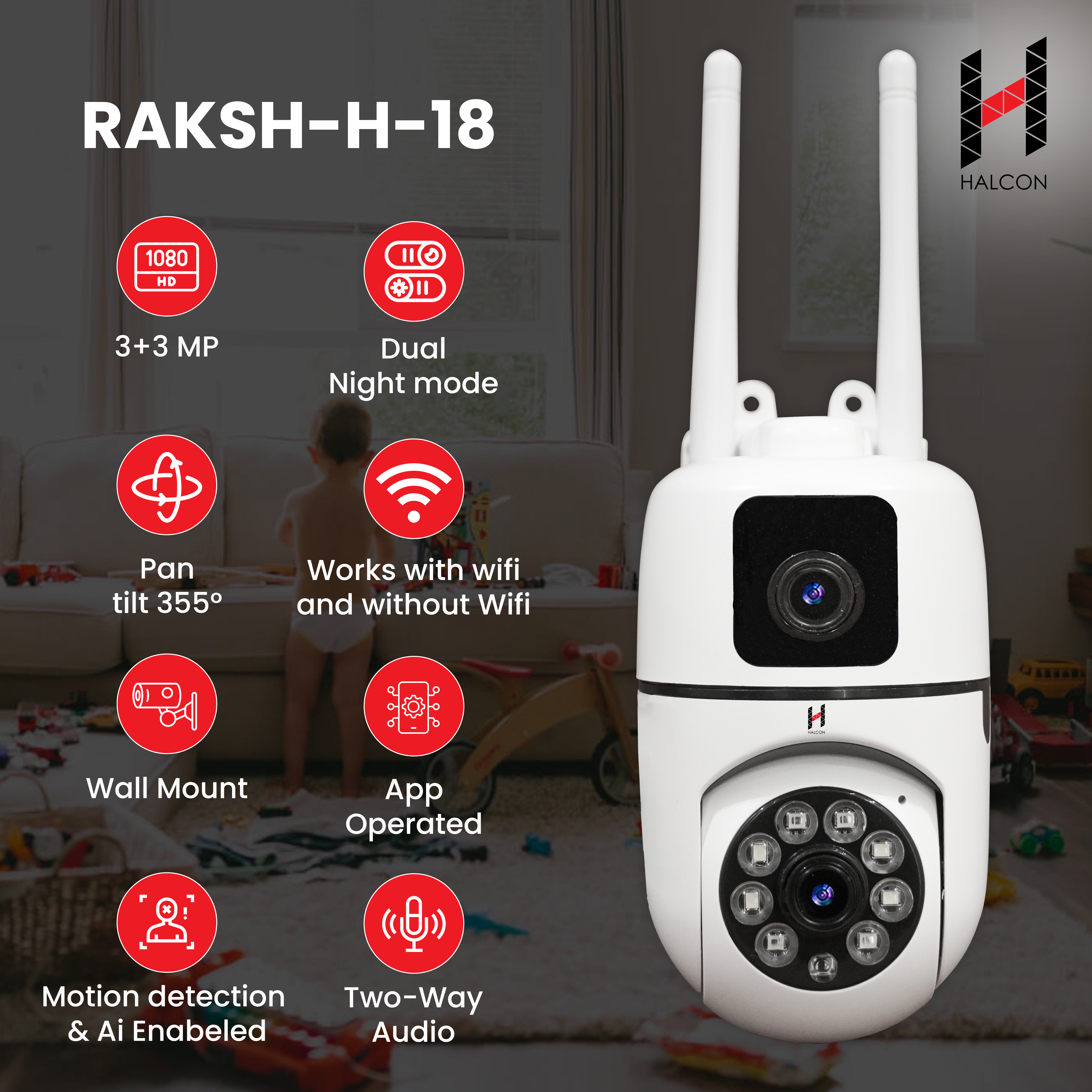 RAKSH 3+3 Mp Indoor smart Wifi camera