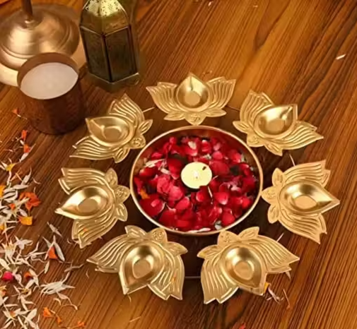 Kamal Diya Shape Flower Decorative Urli Bowl for Floating Flowers and Tea Light Candles Home,Office and Table Decor | Diwali Decoration Items
