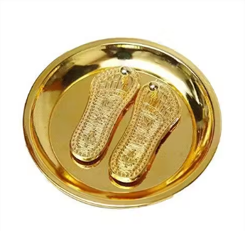 Brass Shri Maa Lakshmi Charan Paduka with Plate (Gold)