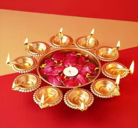Brass Diya Urli Set (Golden)