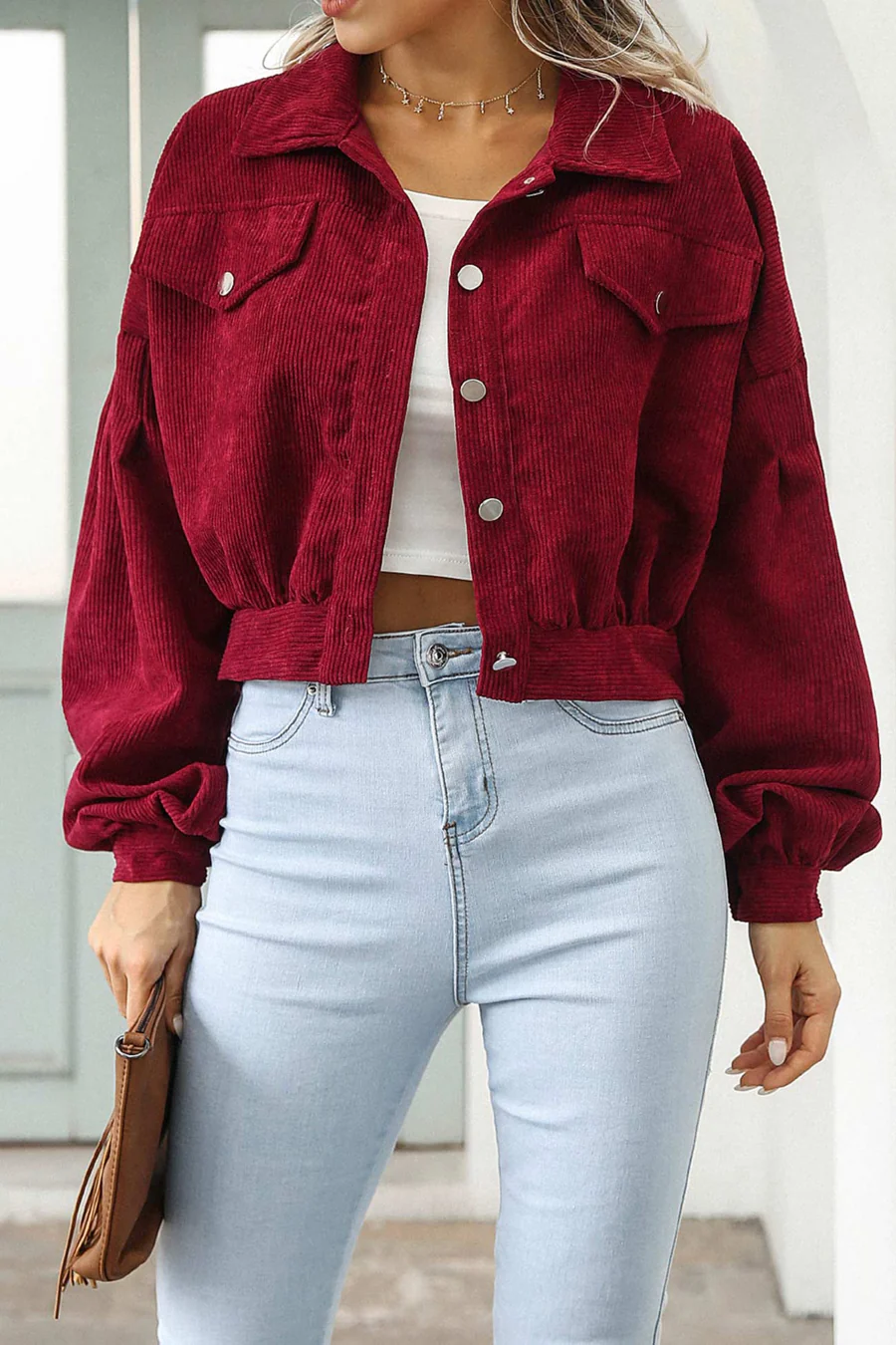 Red Corduroy Cropped Jacket