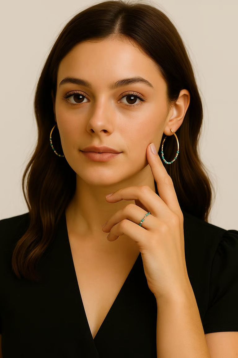 BOUCLES D’OREILLES CRÉOLES DORÉ BLEU CANARD  