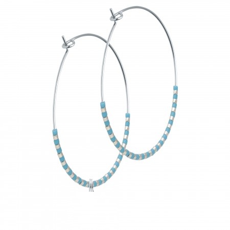 BOUCLES D’OREILLES CRÉOLES DORÉ BLEU CANARD  