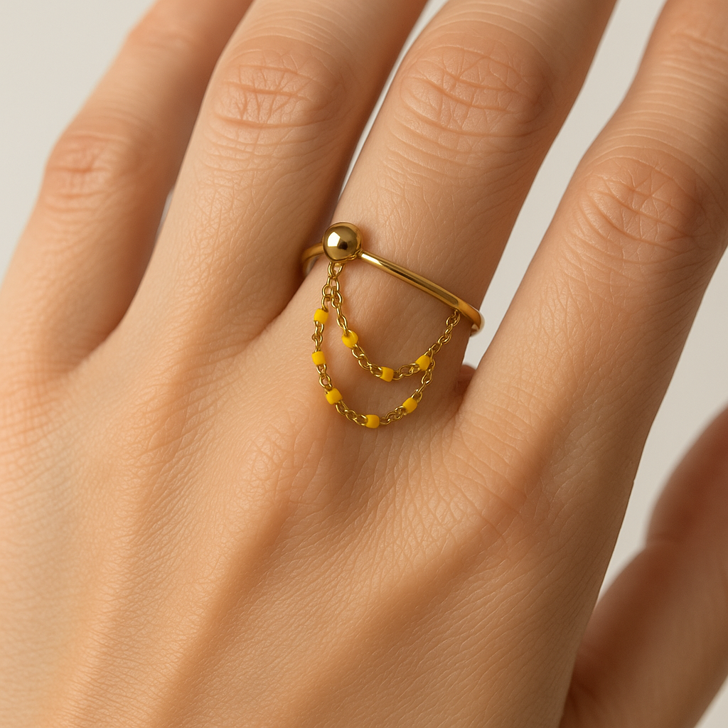 BAGUE ANNEAU PERLES COLORÉES DORÉ SAFRAN