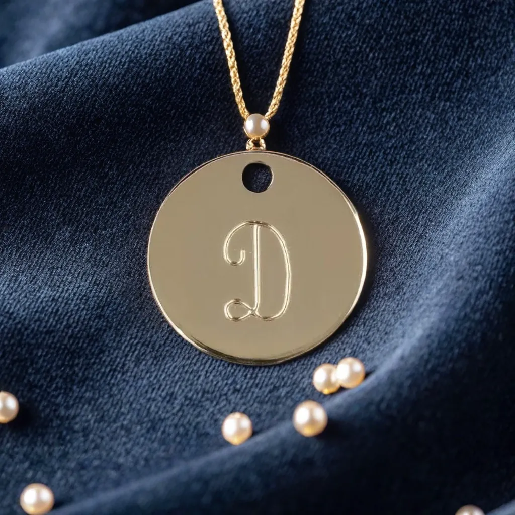 Kit Médaille Initiale Personnalisée + Cordon Doré  Lurex Jaune - Cadeau Noël