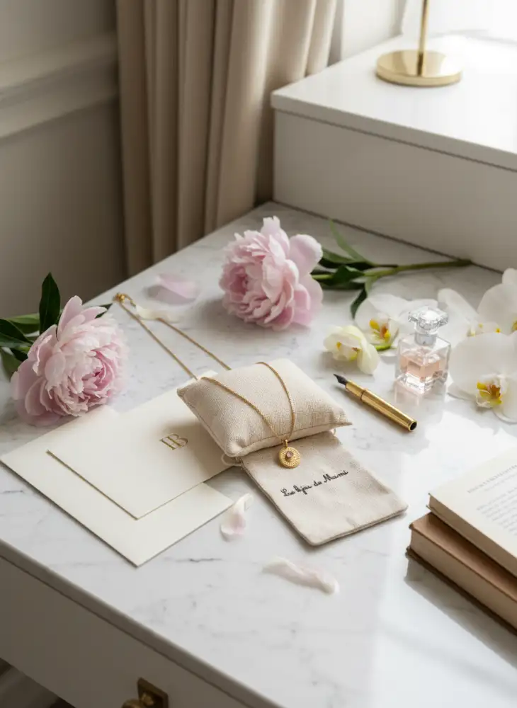 Collier Médaille rose dorée - esprit floral romantique