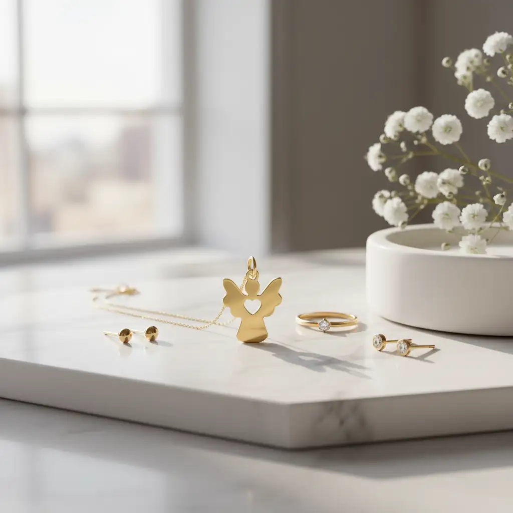 Médaille pampille angel dorée - esprit ange gardien délicat