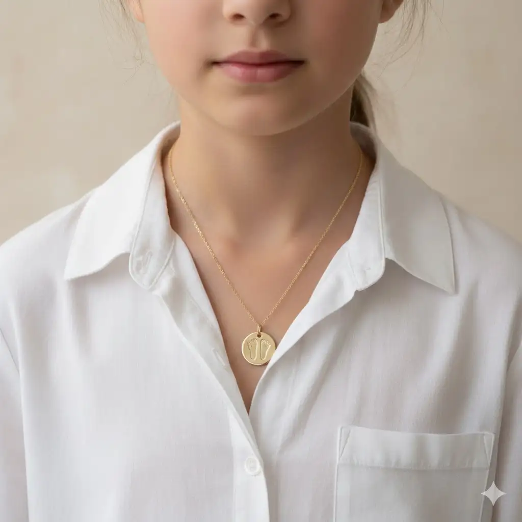 Ensemble Collier Doré Médaille Pieds Bébé – Souvenir précieux et tendre de naissance