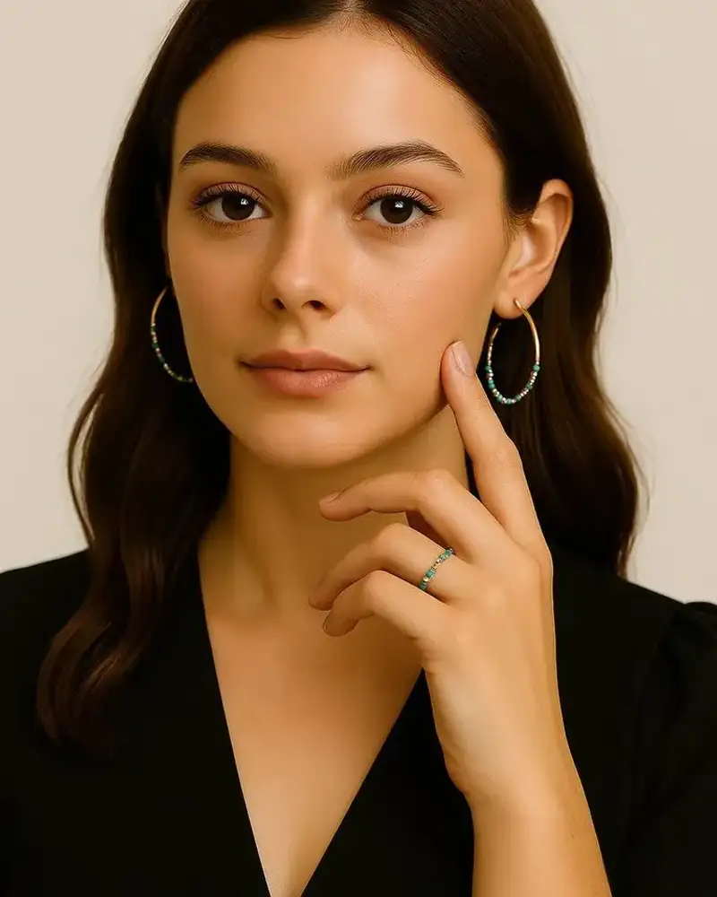 Boucles d’oreilles créoles bleu canard - style bohème chic