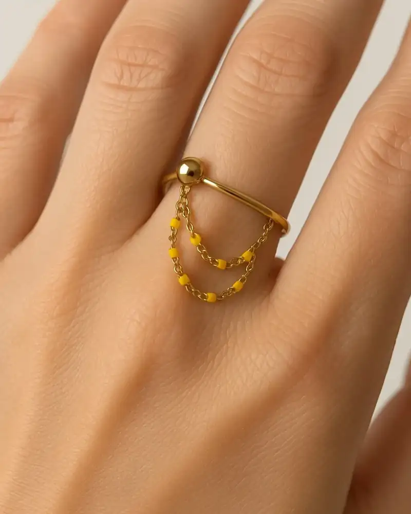 Bague anneau dorée - perles safran, esprit bohème chic