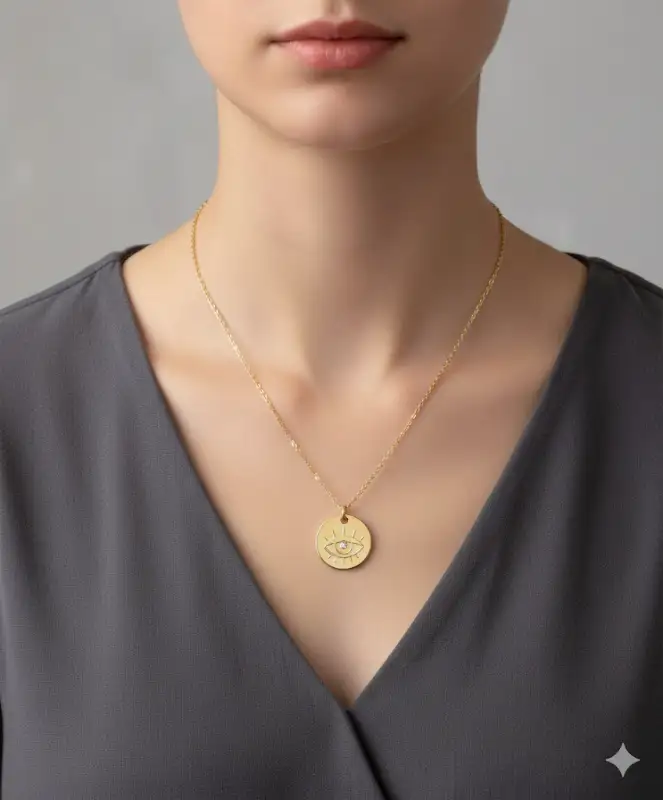 Collier Doré Médaille Œil Protecteur – Création Française en Acier Inoxydable 