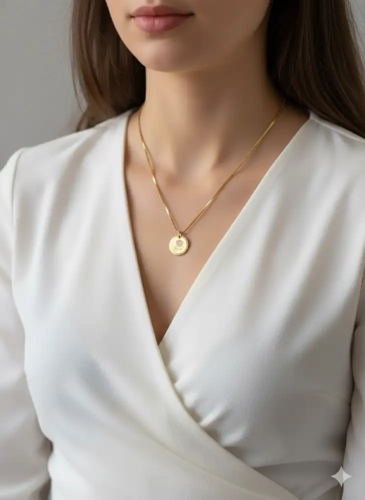 Collier Médaille rose dorée - esprit floral romantique