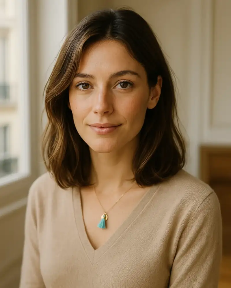 Collier Doré Médaille + Pompon Bleu Canard – Style Bohème