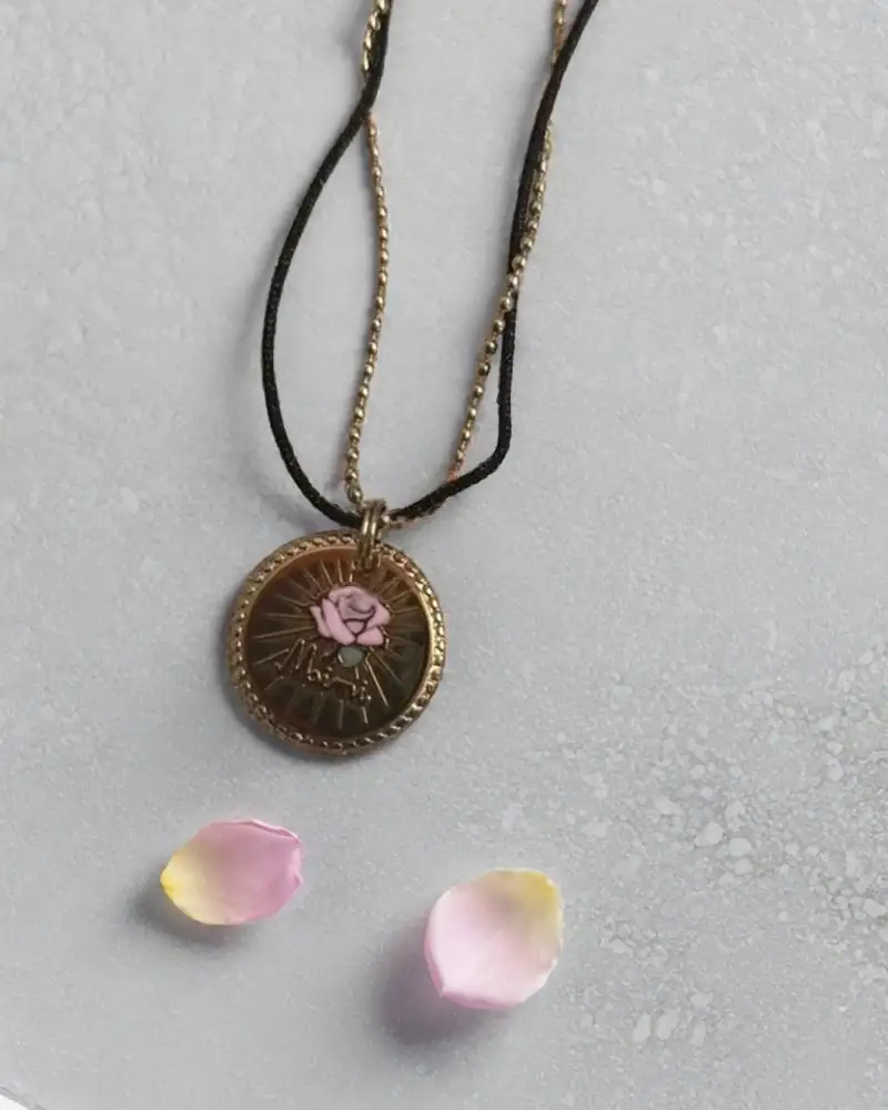 Bracelet Médaille  en acier inoxydable  Rose Doré | Romantique Floral  