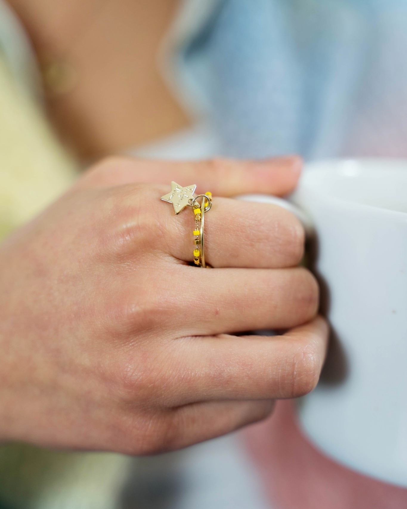 BAGUE ANNEAU PERLES COLORÉES DORÉ SAFRAN