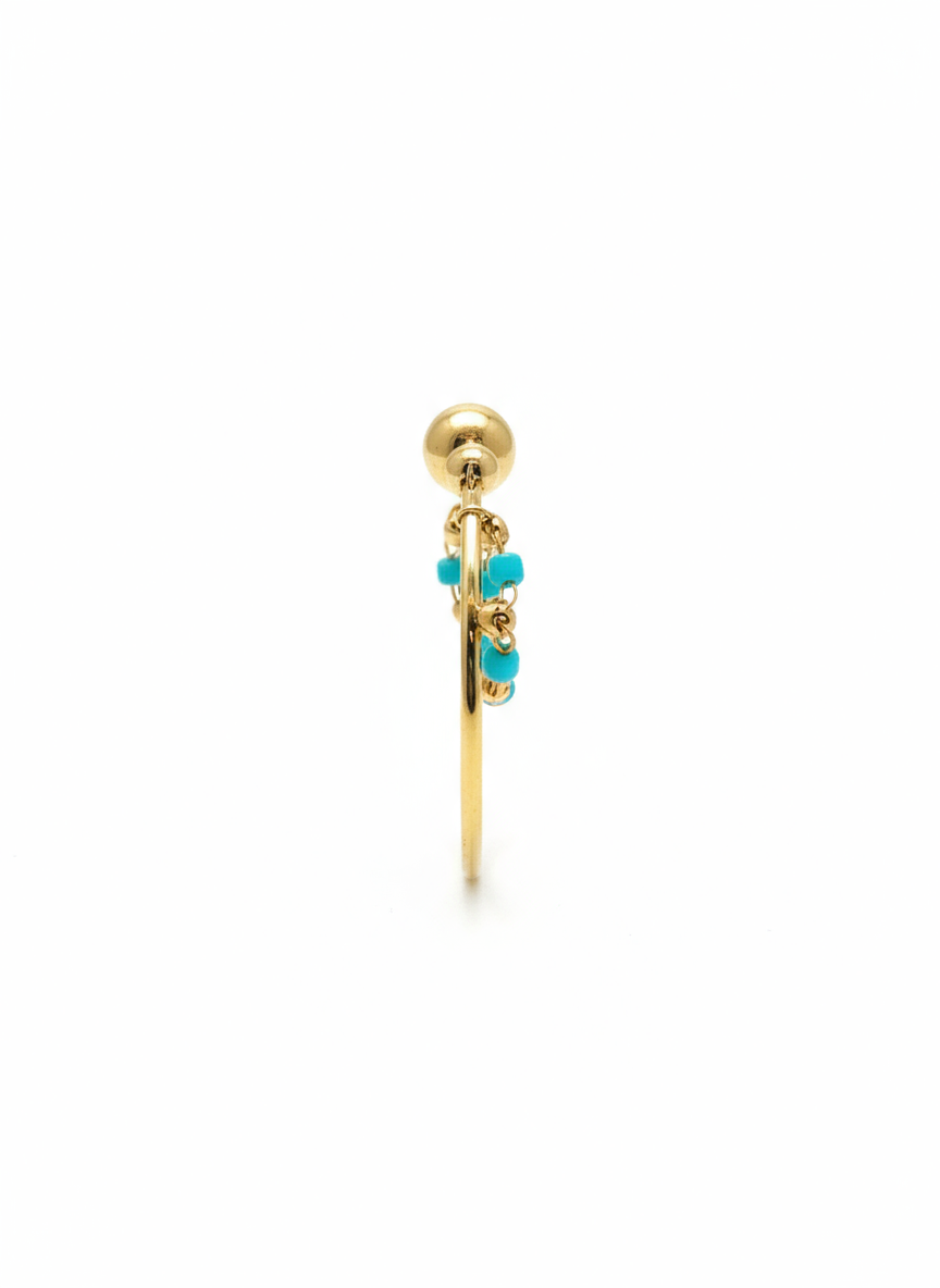 BAGUE ANNEAU PERLES COLOREES DORE BLEU CANARD