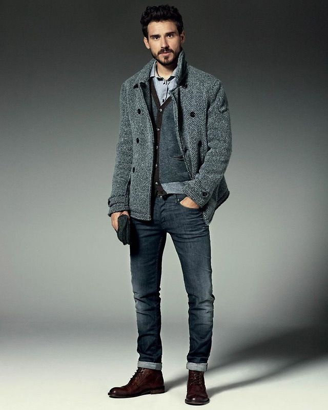 Men's Grey Wool Peacoat