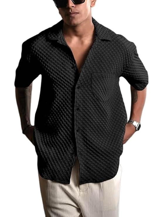 Men's Textured Black Shirt