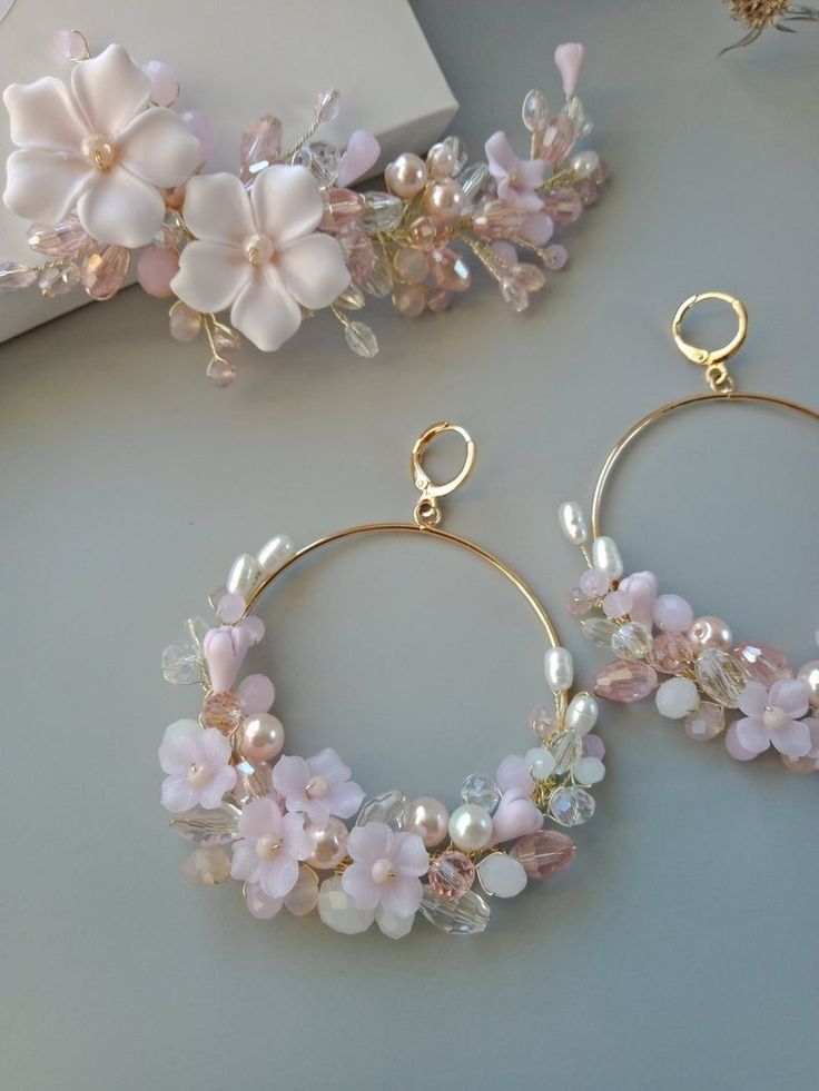 Floral Beaded Hoop Earrings