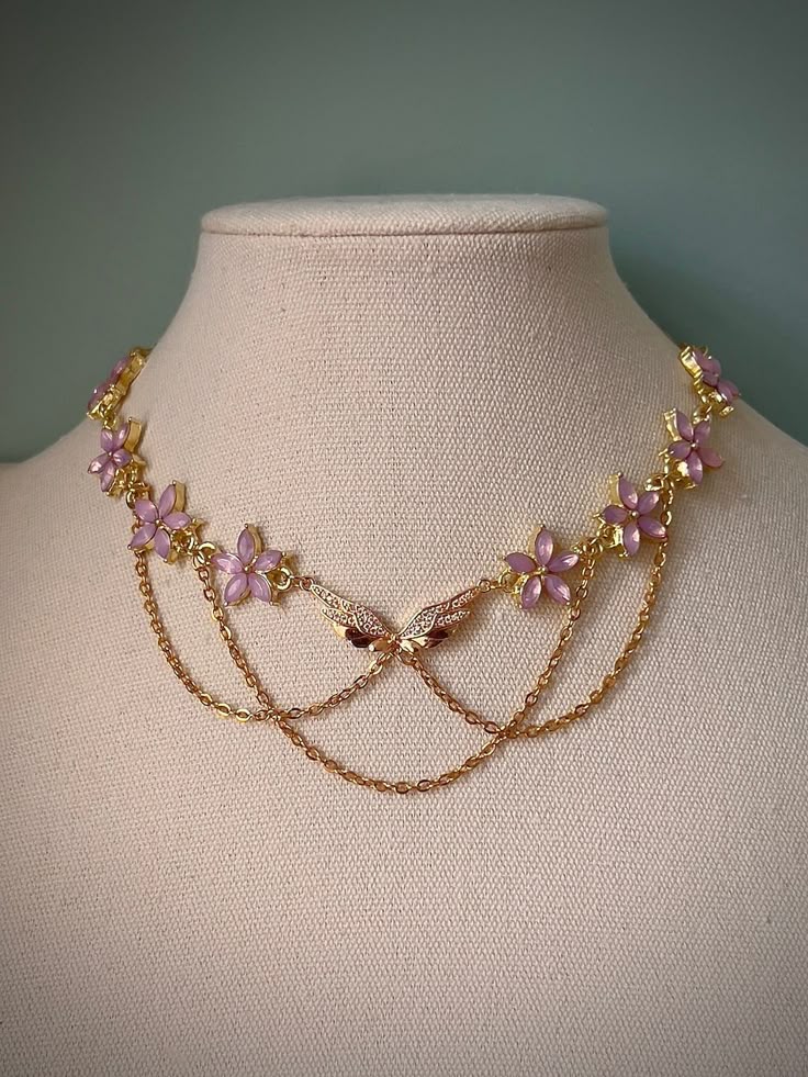 Purple Flower Gold Chain Necklace