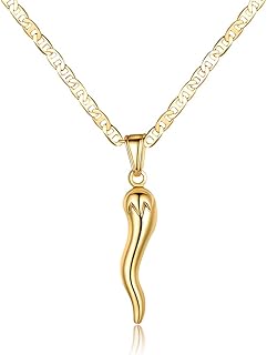 Gold Italian Horn Pendant Necklace