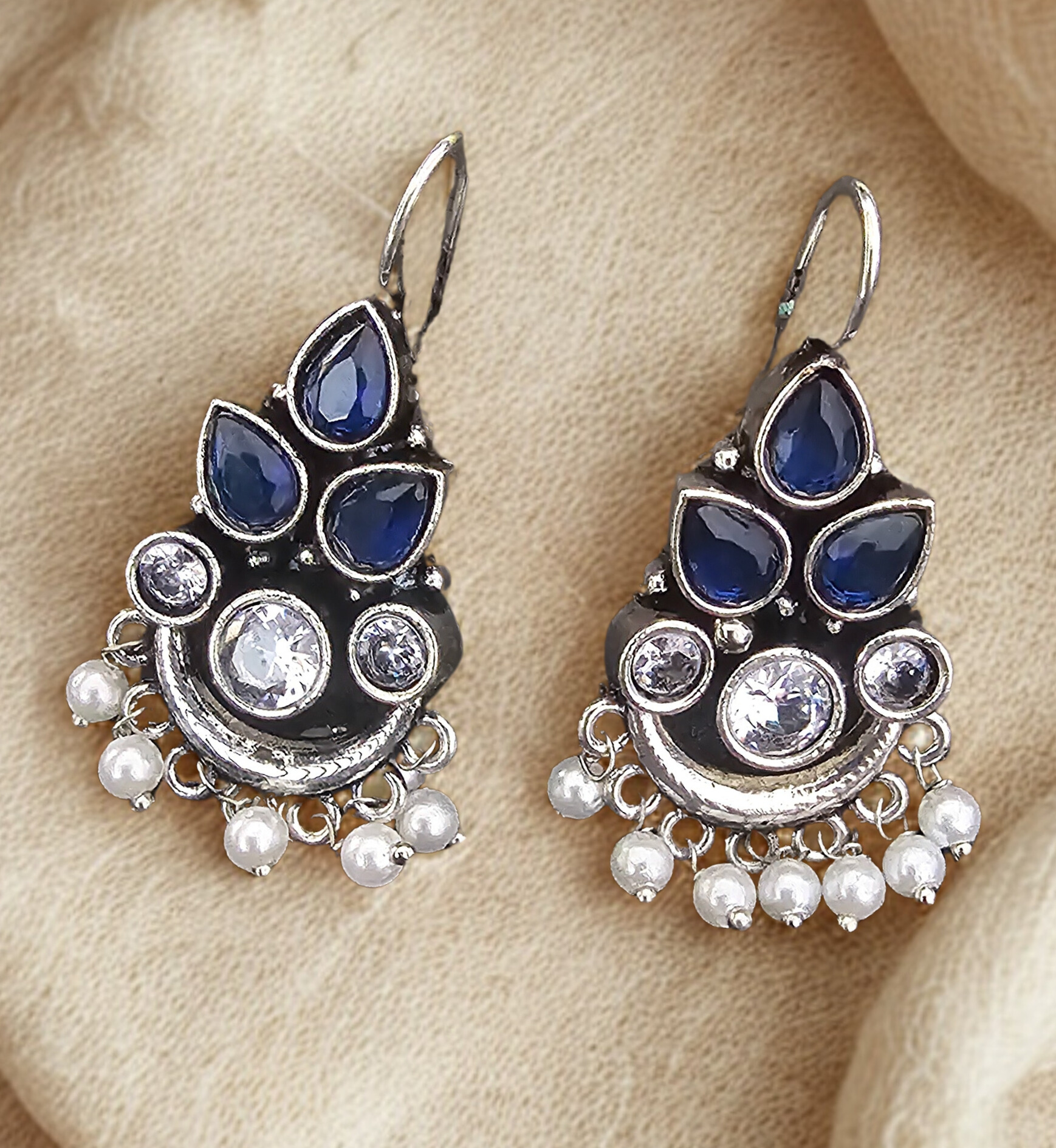 Blue and Silver Ethnic Earrings