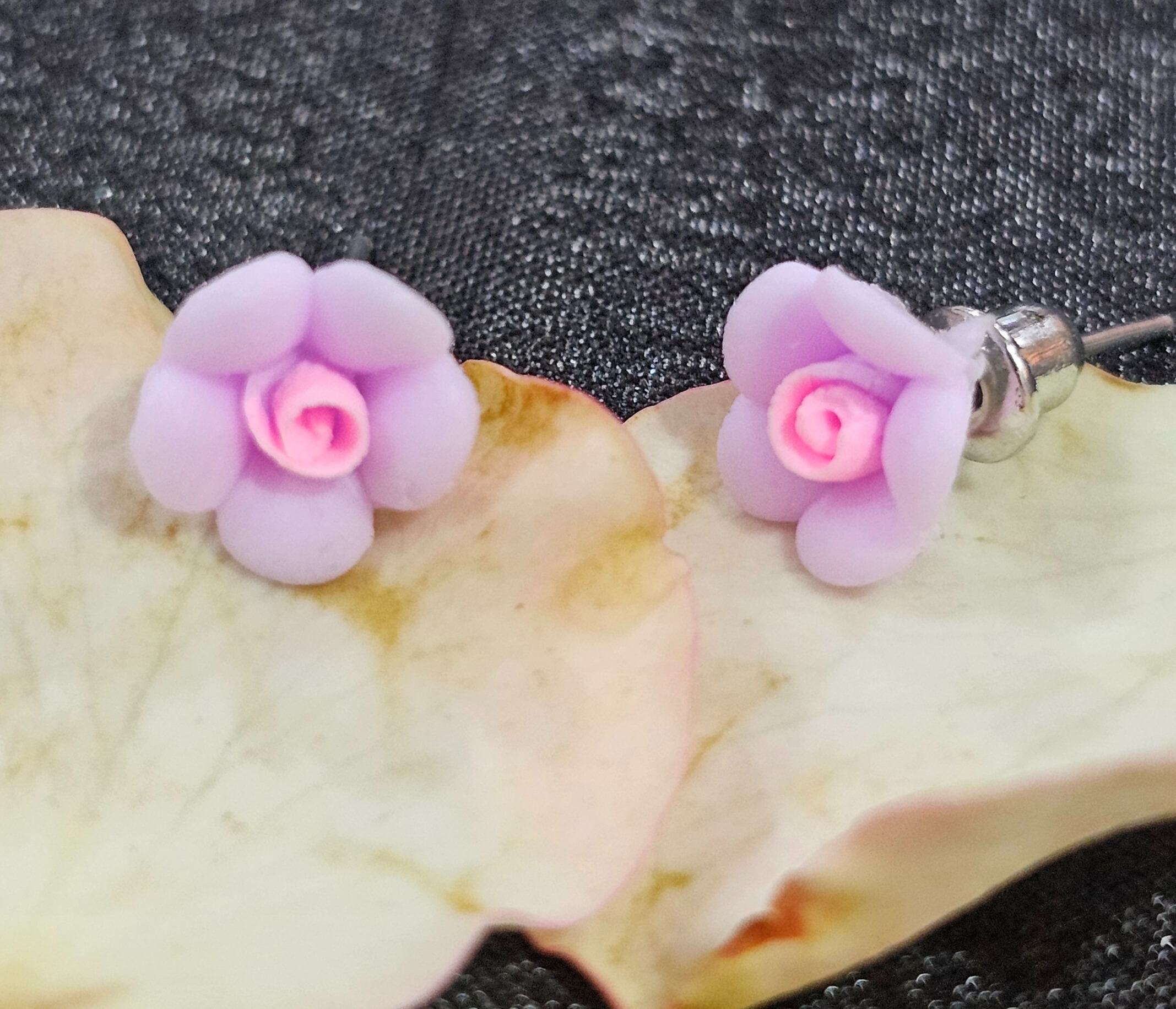 Handmade Pink Rose Stud Earrings - Set of 3