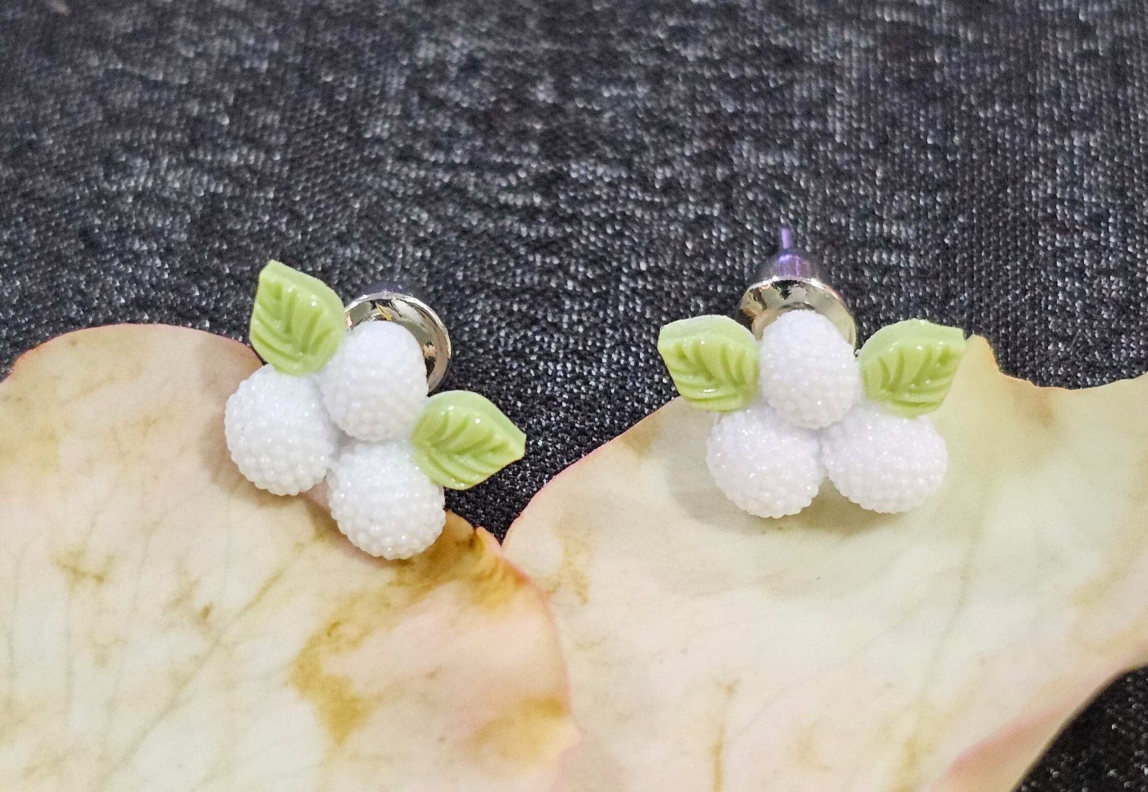 Handmade White Berry Earrings - Set of 3