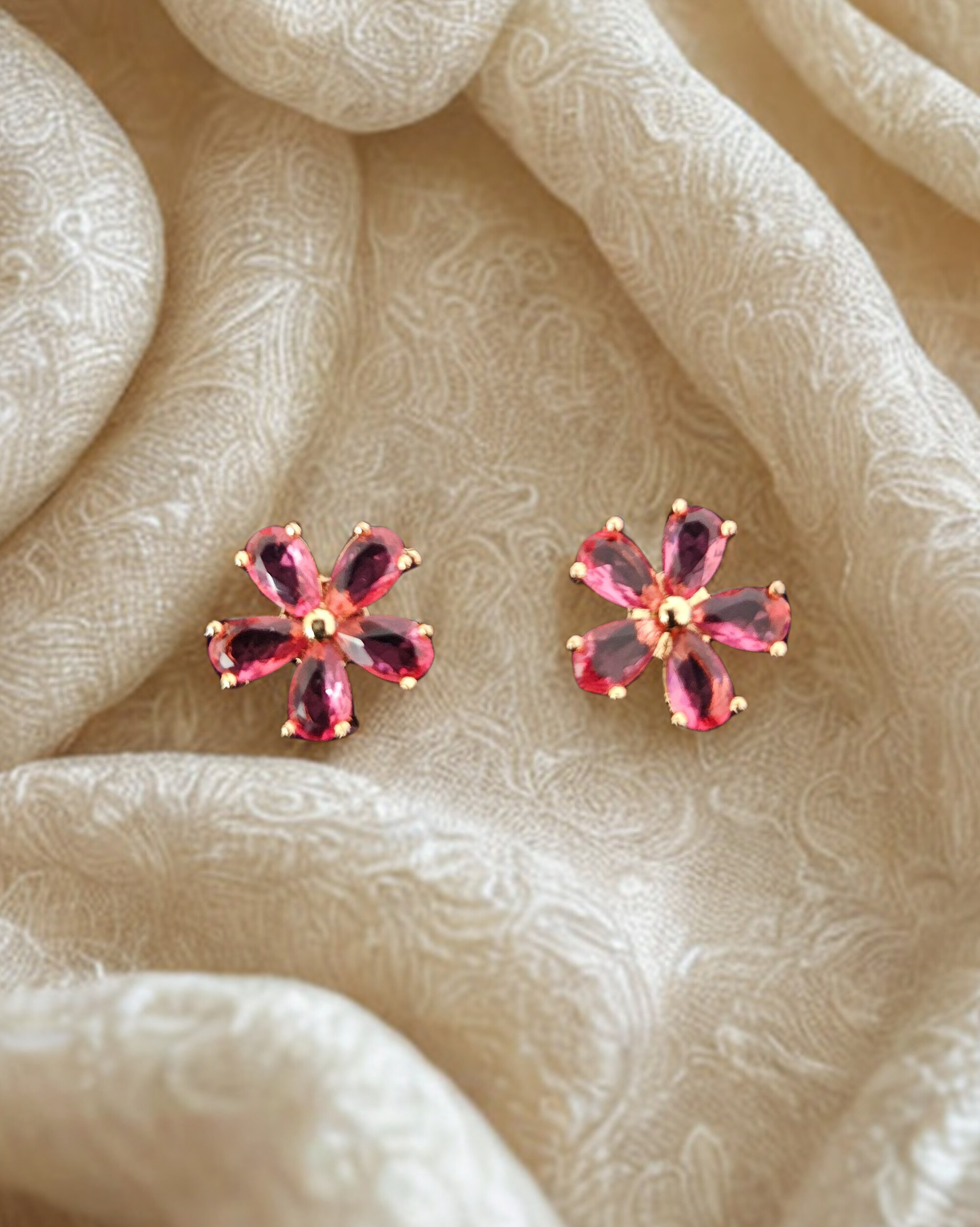 Pink Floral Stud Earrings