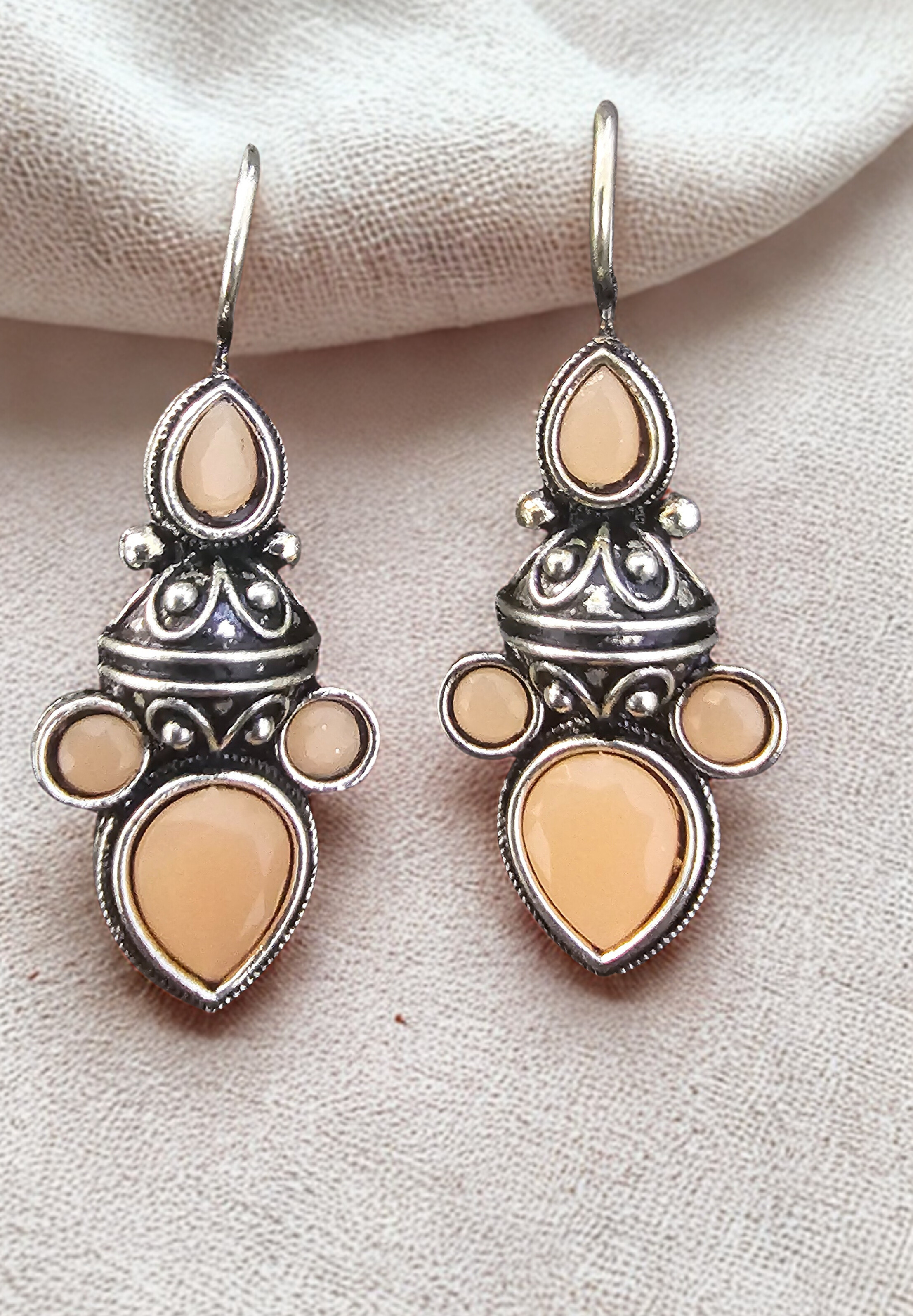 Handcrafted Silver Earrings with Peach Gemstones
