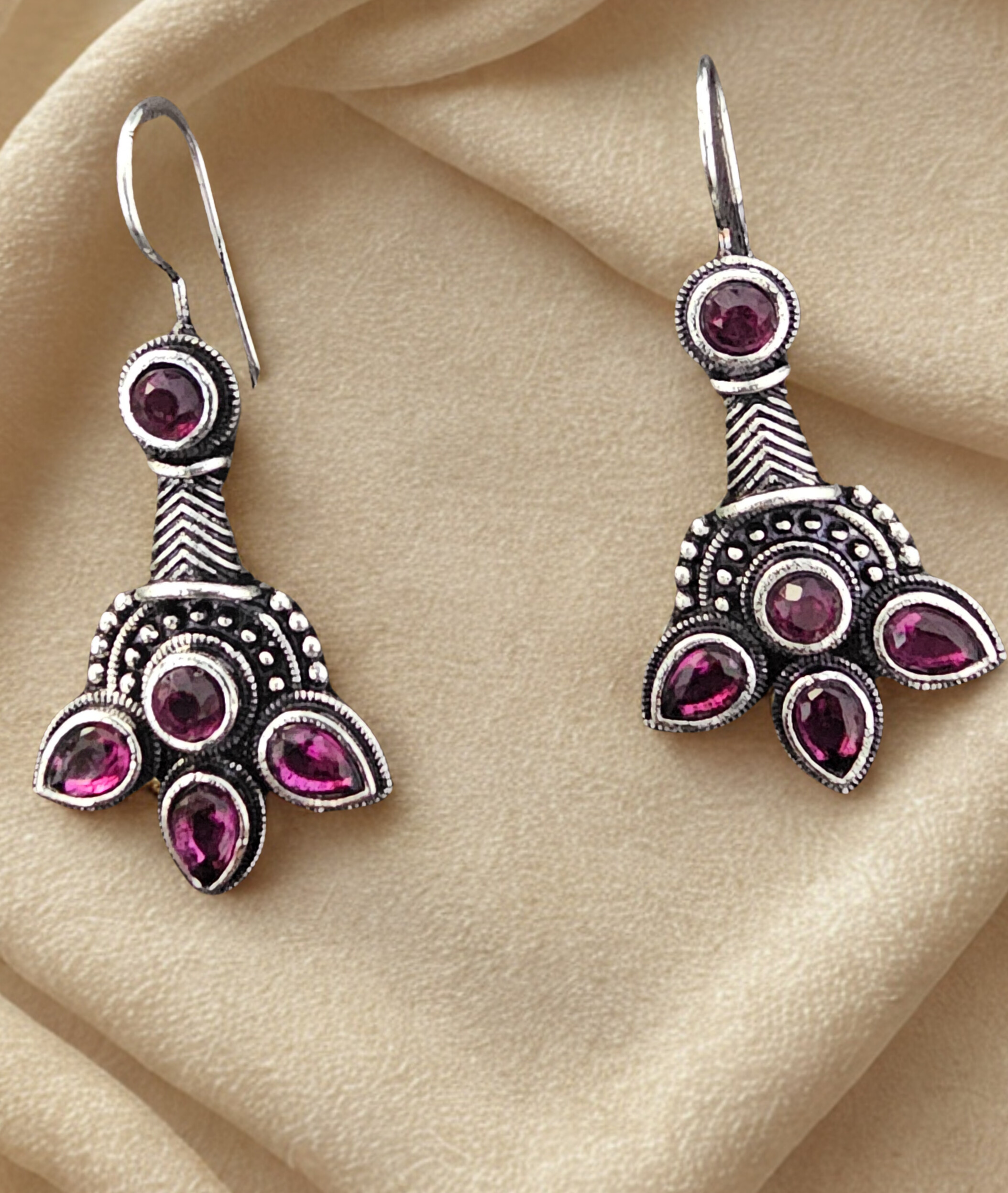 Vintage Silver Earrings with Purple Gemstones