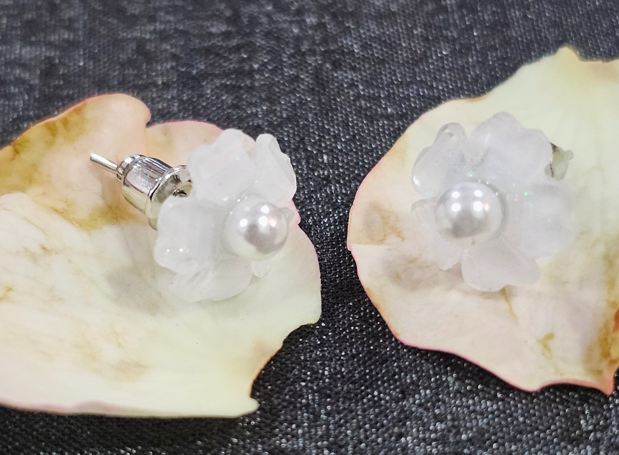 Flower Pearl Stud Earrings - Set of 3