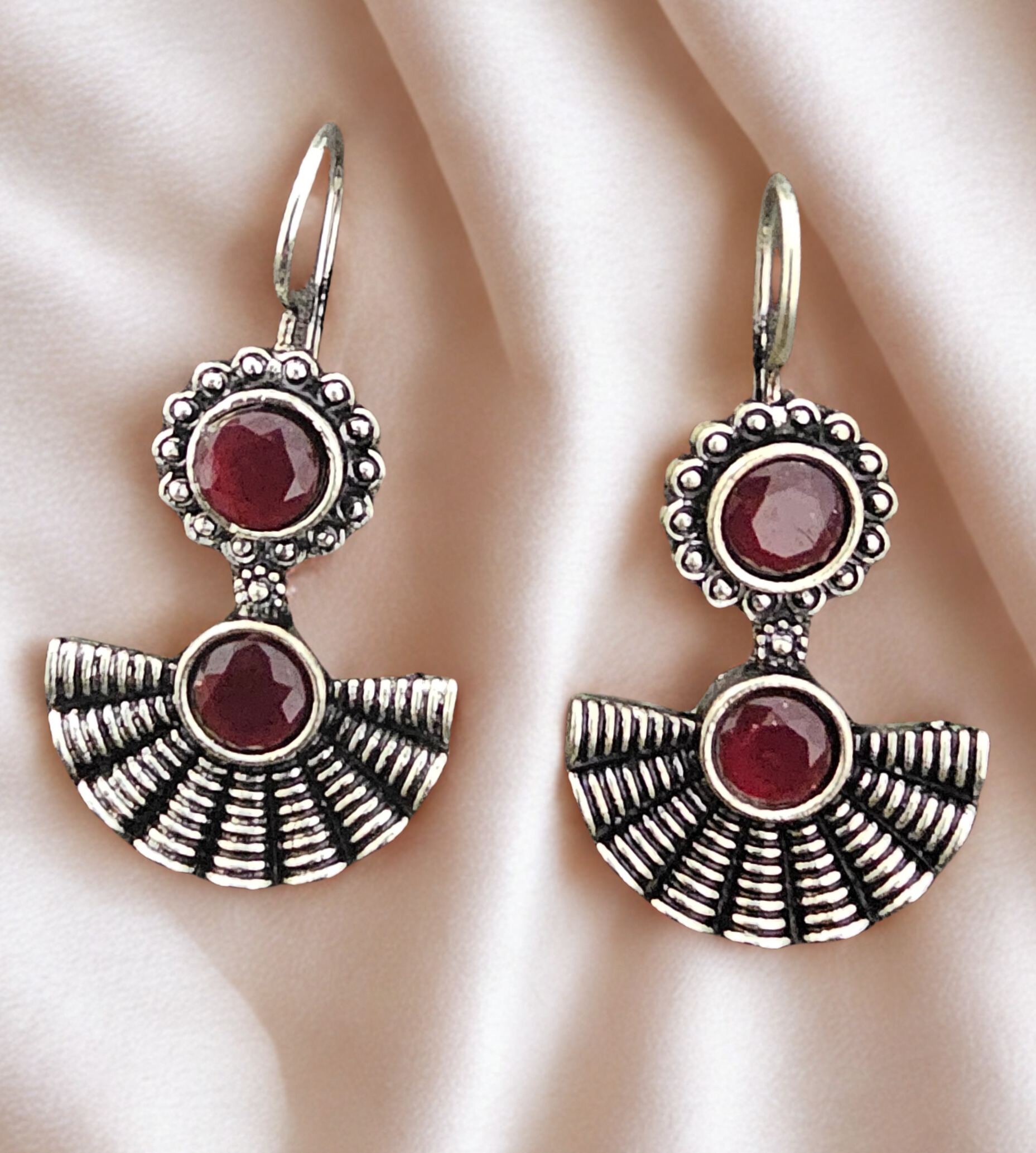 Antique Silver Red Gemstone Earrings