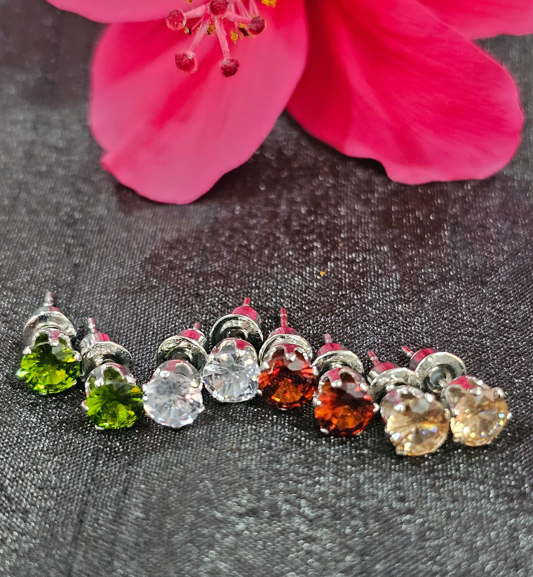 Set of Colorful Gemstone Stud Earrings