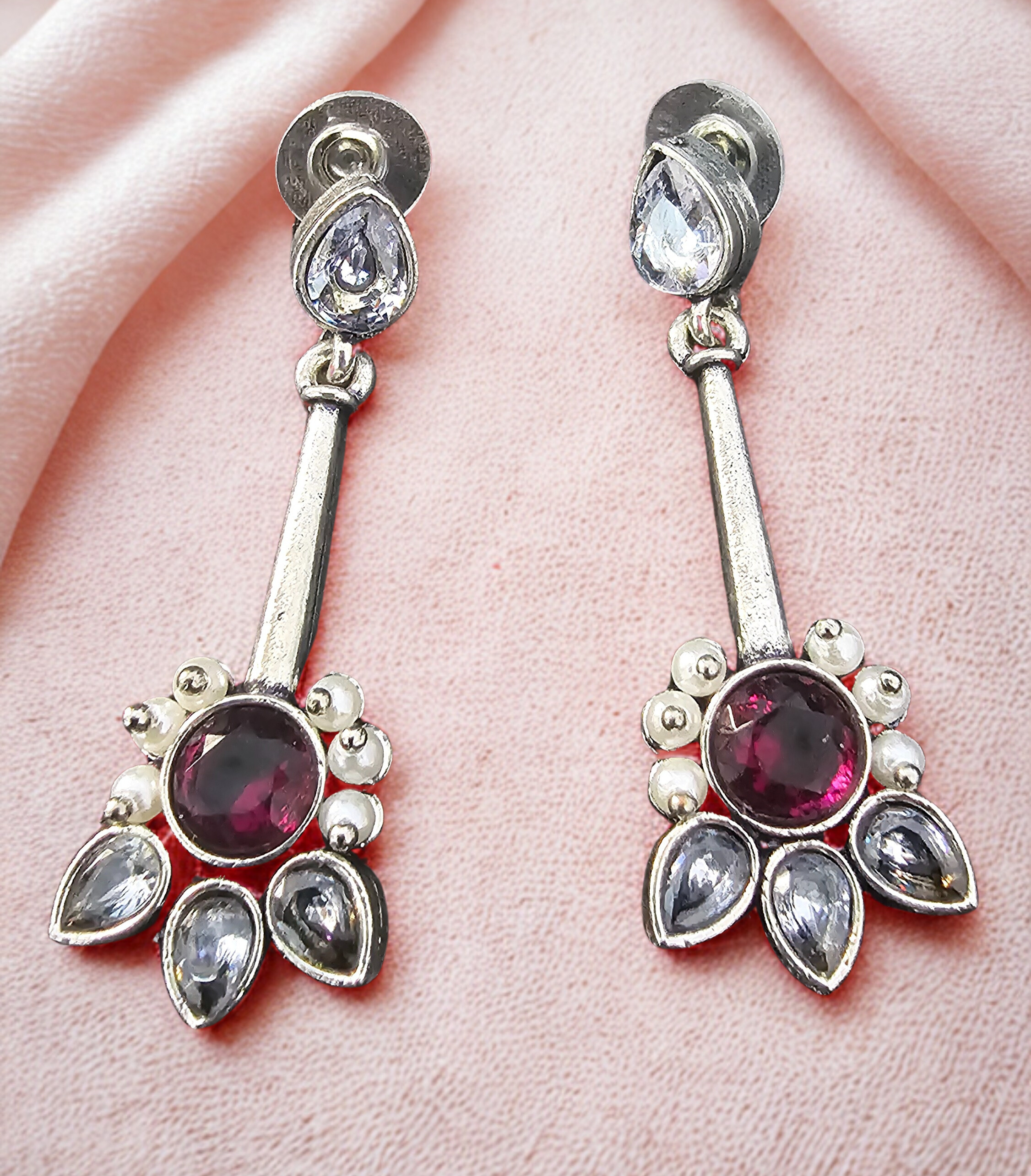 Elegant Silver and Gemstone Drop Earrings